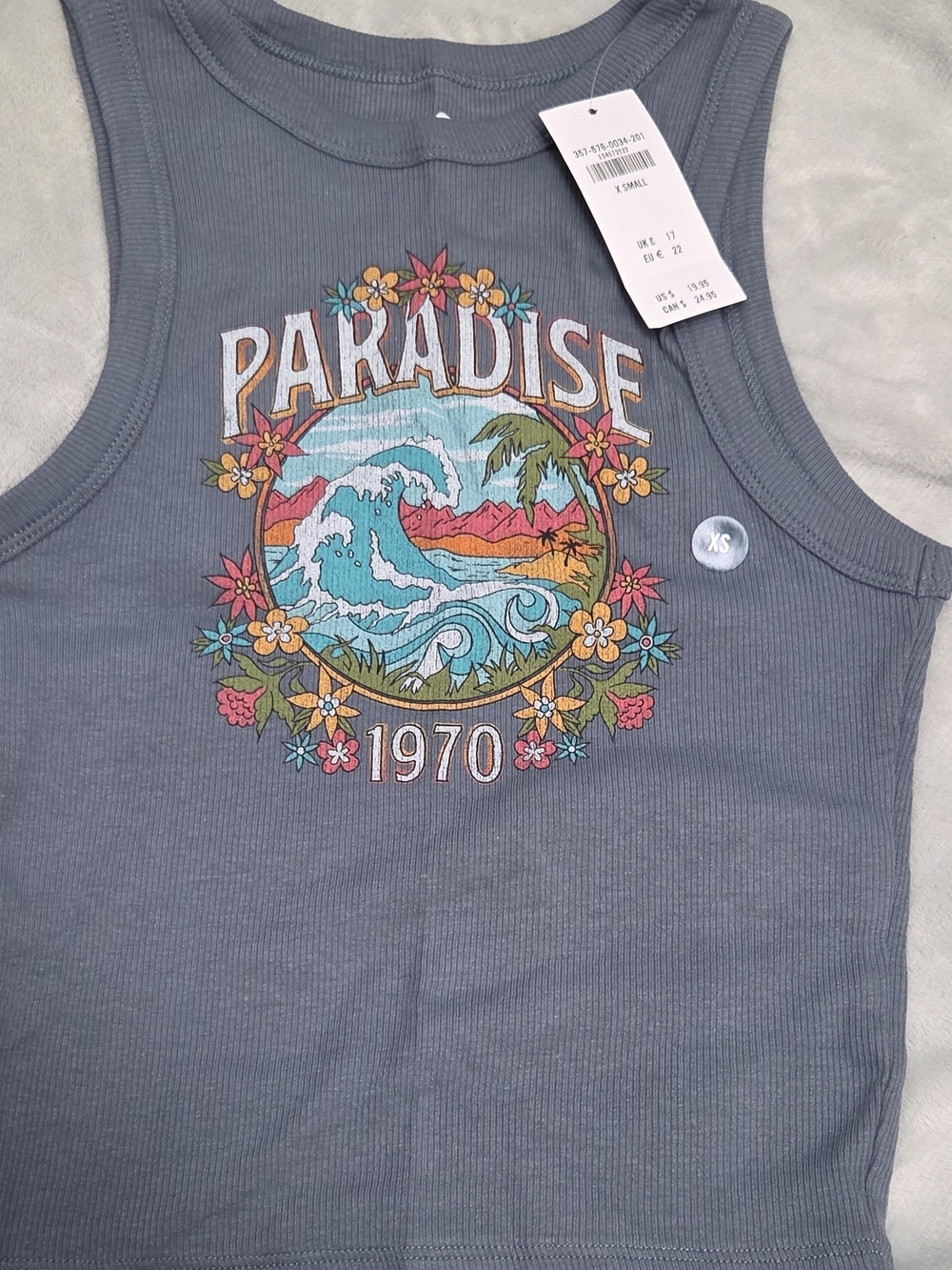 Hollister Slate Blue 'Paradise 1970' Graphic Ribbed Tank